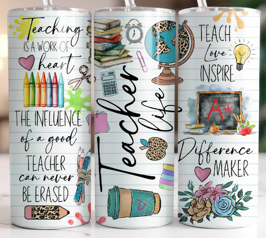 20 oz Stainless Steel Tumbler - Teacher Life