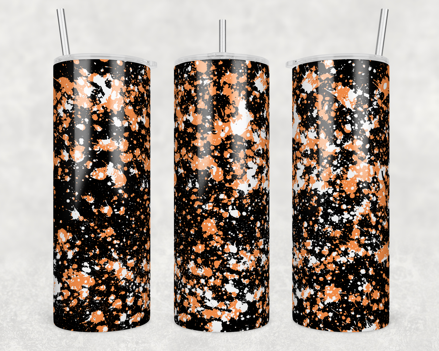 20oz Stainless Steel Tumbler  Black and Orange Splatter